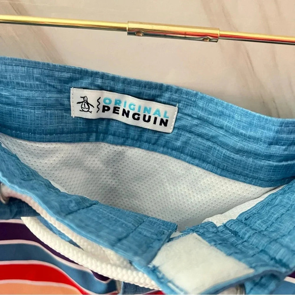 Penguin Swim Trunks Shorts Size 36 Deep Water Color Multi Colored Striped - Picture 10 of 11